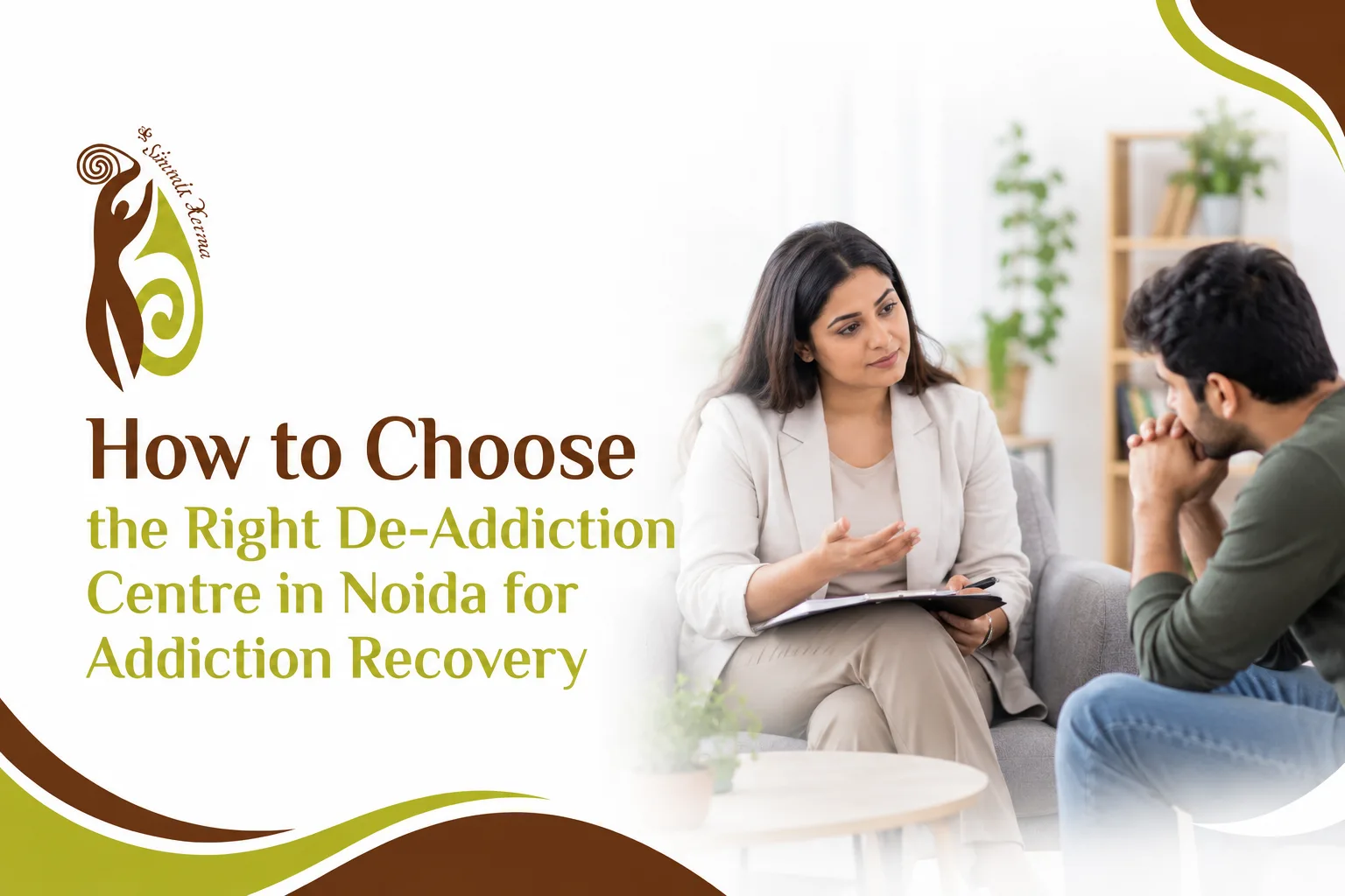 Counsellor talking with a man during a consultation about choosing a de-addiction centre in Noida
