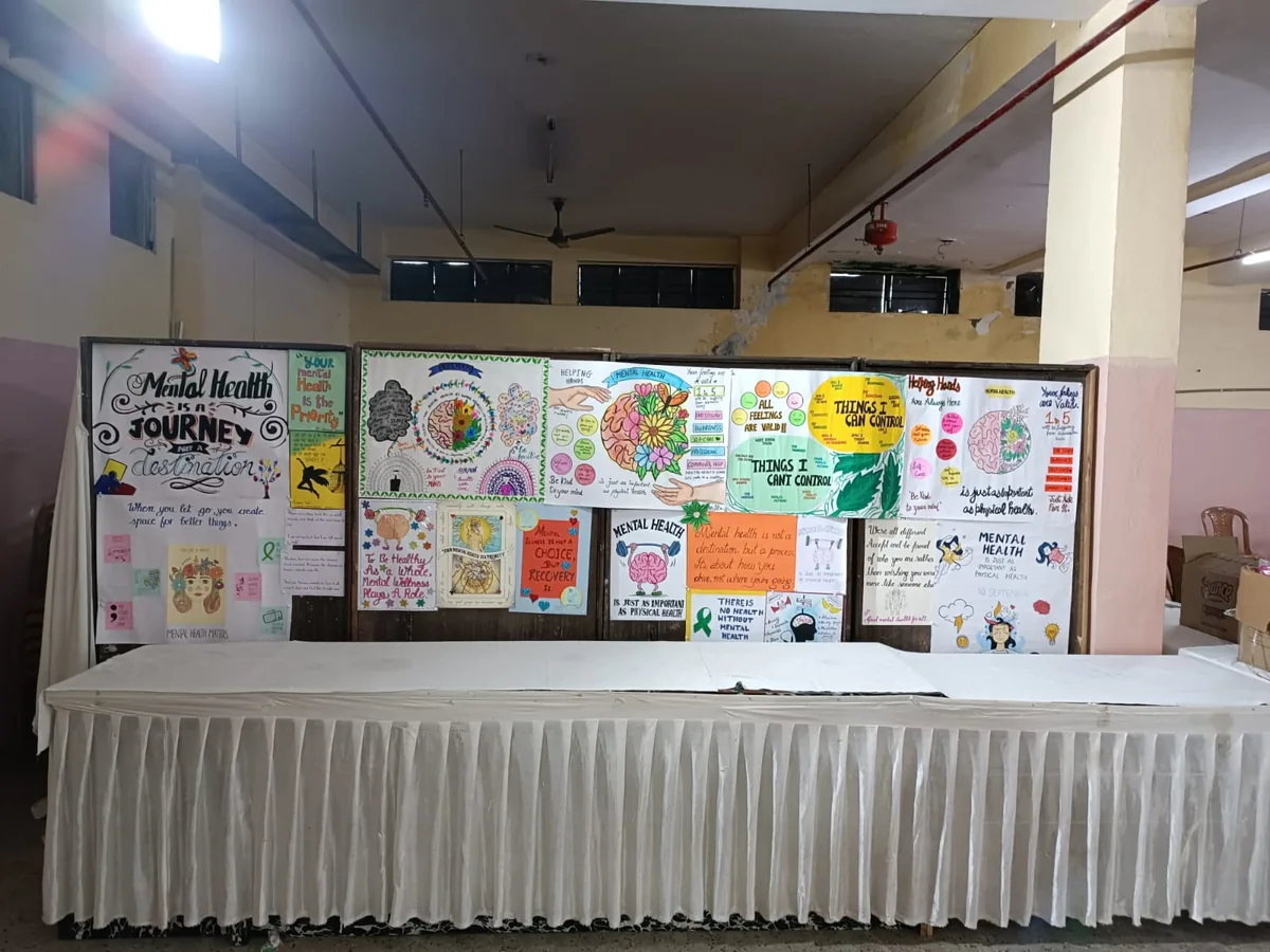 Mental health awareness display board at Shanti Home