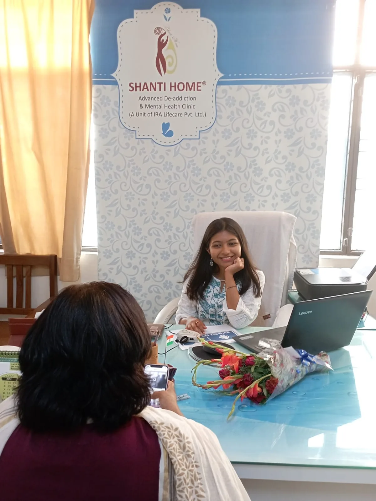 Consultation session in a patient room at Shanti Home